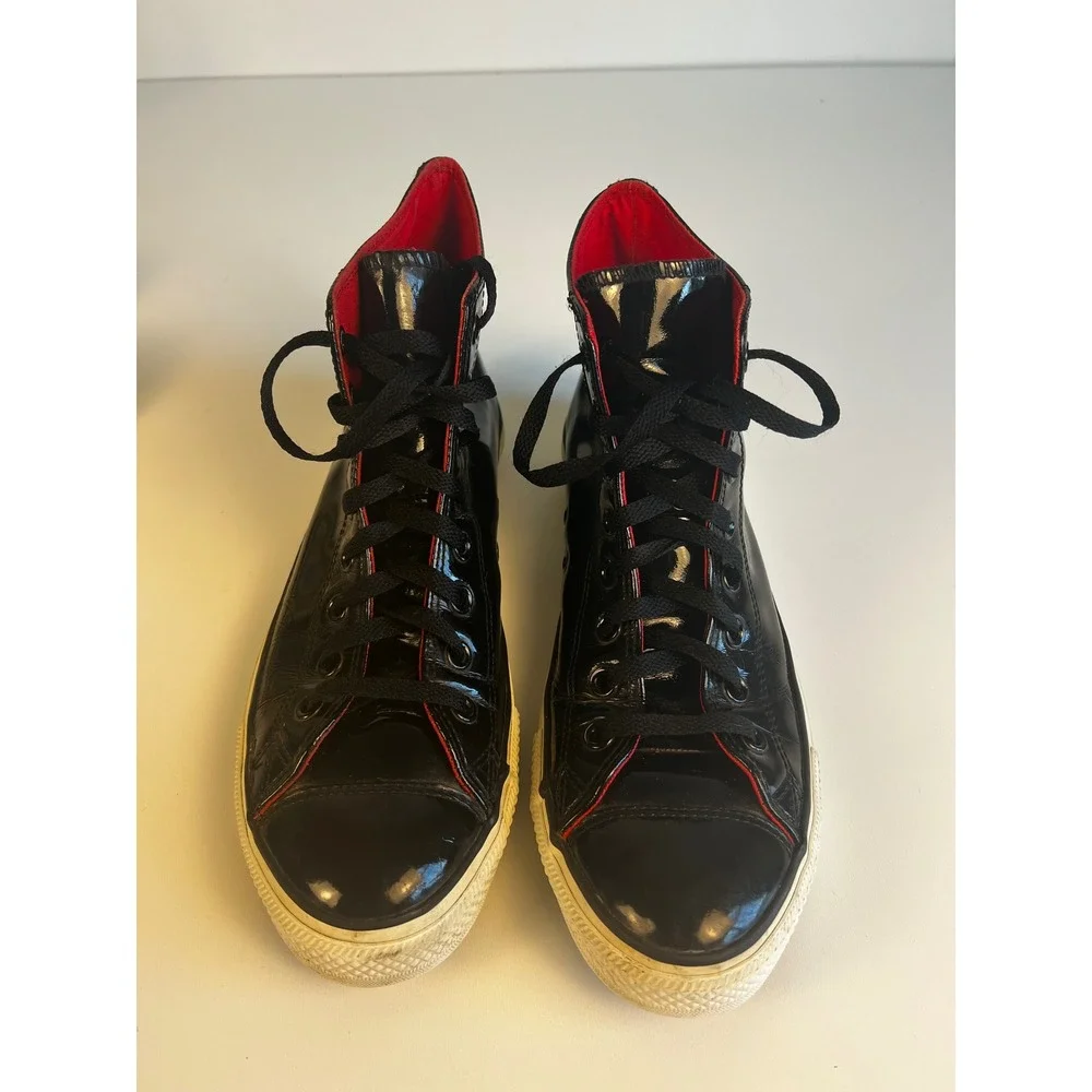 Converse All Star High‎ Top Black Patent Leather Sneakers Sz M 10 W 12